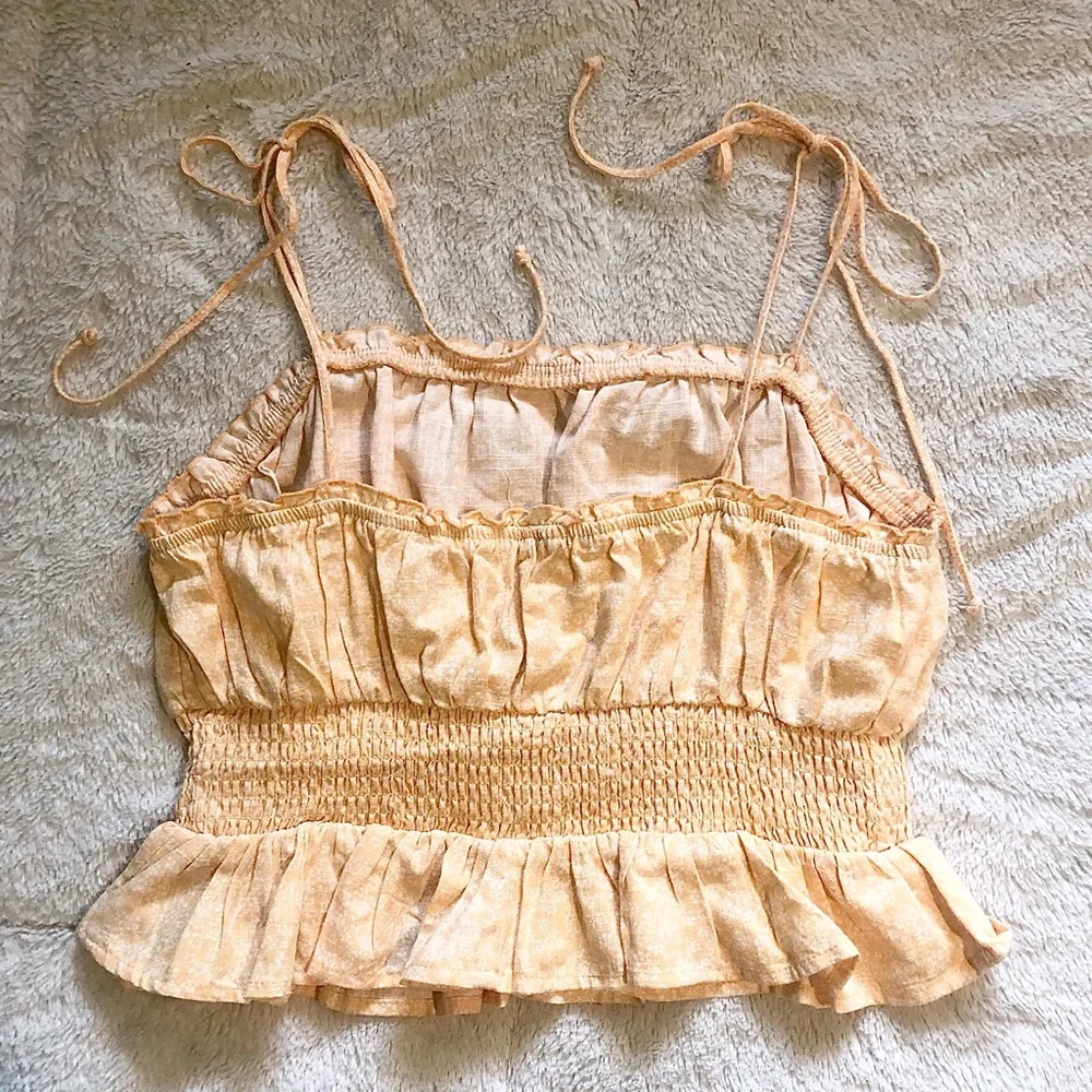 Boho Yellow Tie Ruffle Ruched Cami Top - Picture 2 of 4